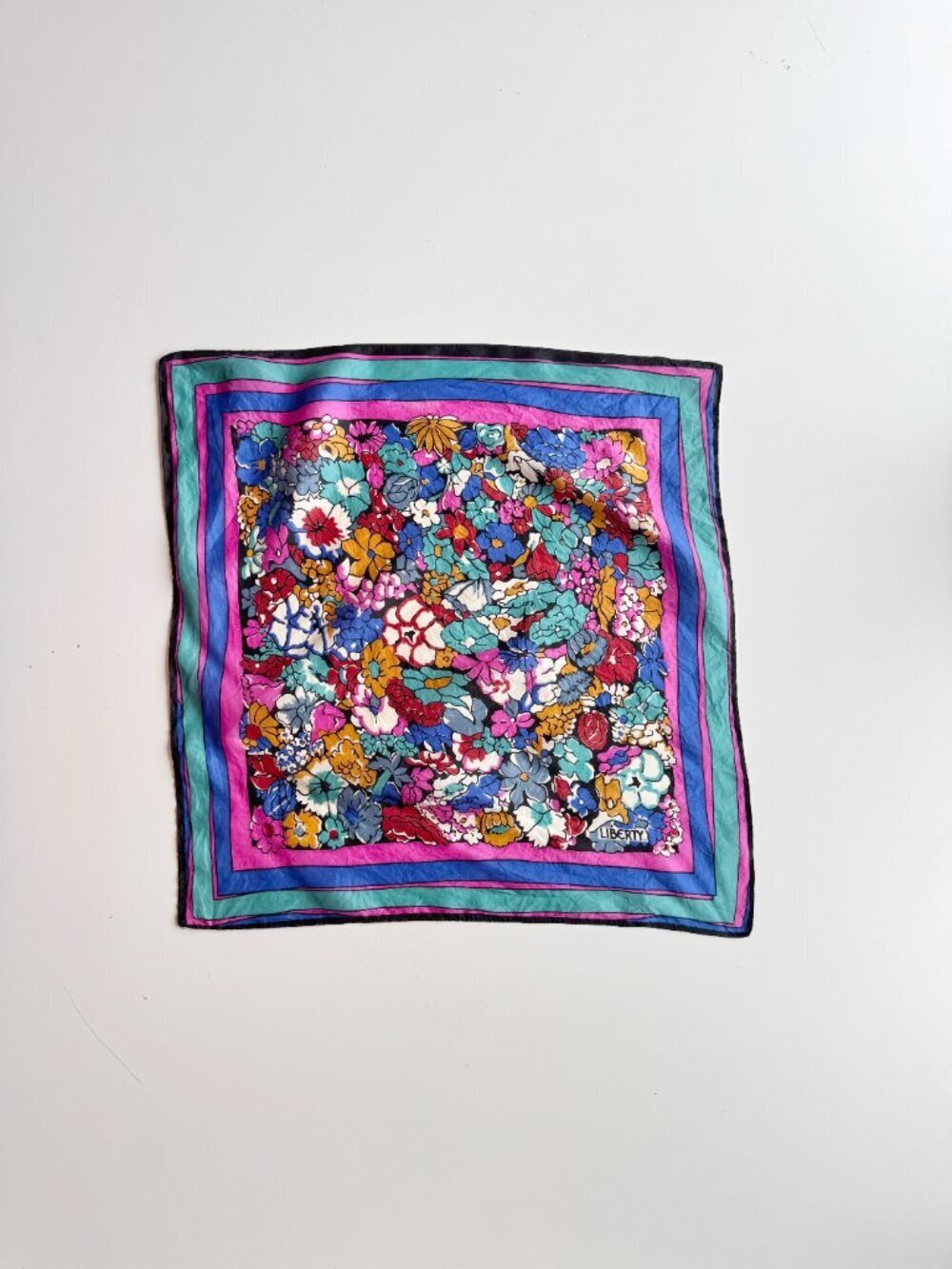 Vintage LIBERTY Floral Silk Habotai 16.5" x 16.5" Square Scarf